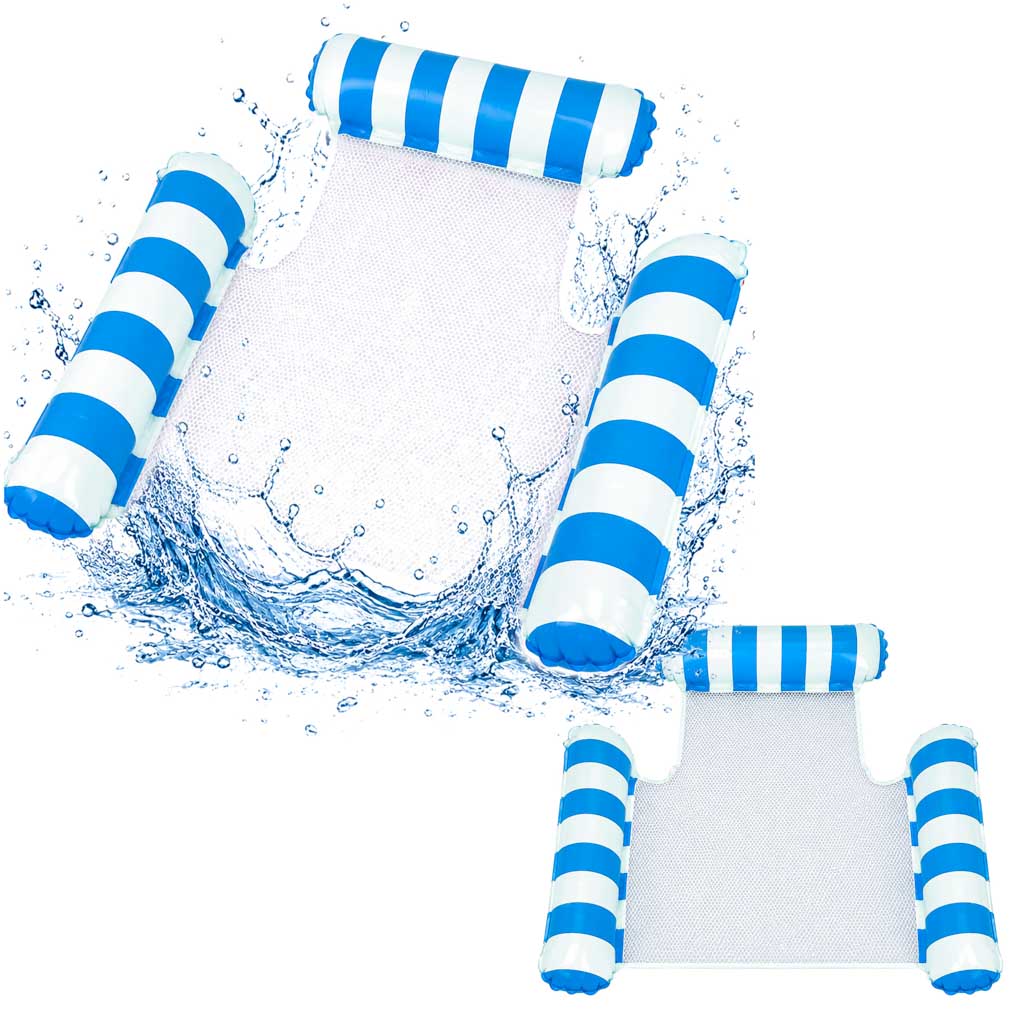 IKONKA Wasserhängematte, aufblasbarer Stuhl, Liegestuhl zum Schwimmen, Liegestuhl aus Netzgewebe, blau