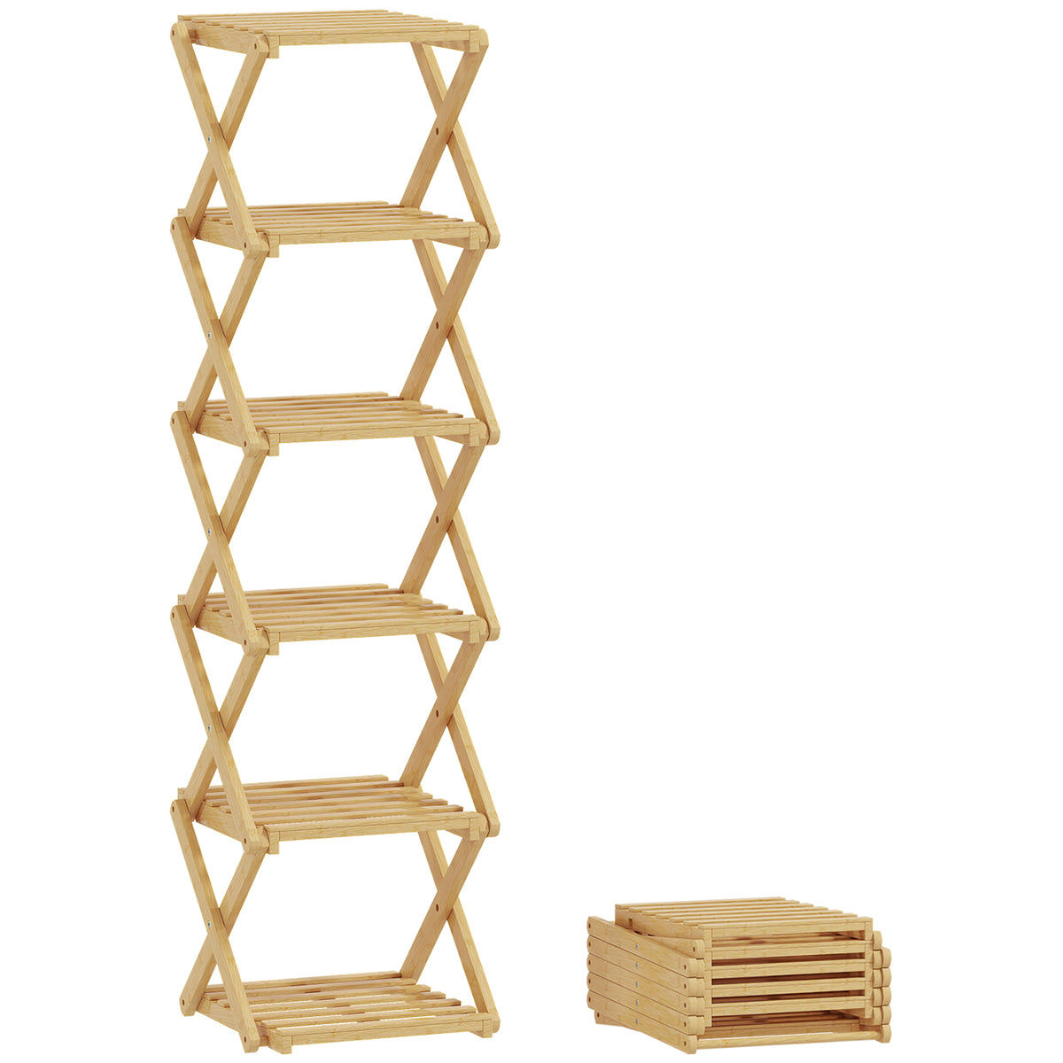 HOMCOM Schuhregal, klappbar Schuhständer mit 6 Ebenen aus Bambus, für max. 9 Paar Schuhe, 30 x 29 x 108 cm