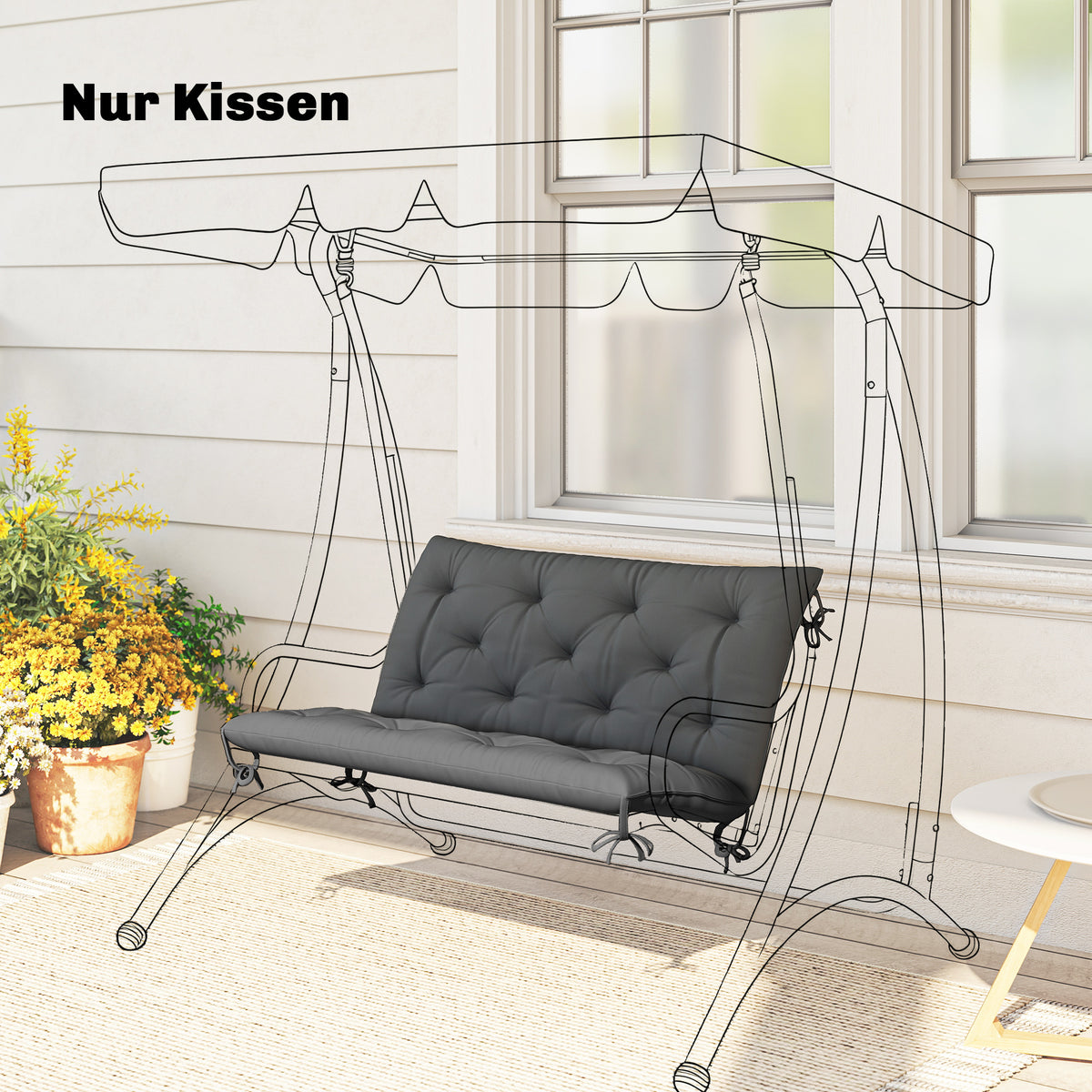Outsunny Bankauflage wasserabweisend Sitzkissen Rückenkissen 100 x 98 x 8 cm Dunkelgrau Gartenbank – Produktabbildung 2