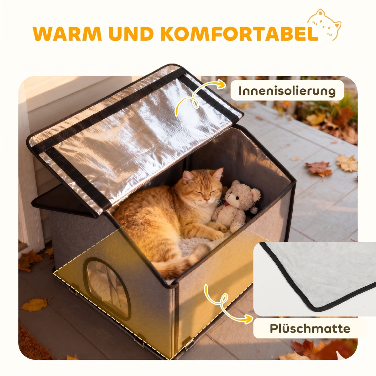 PawHut Katzenhaus klappbar Katzenhütte mit Kissen, Erhöhtes wasserabweisend Katzenhöhle 62 x 58,5 x 60 – Produktabbildung 7