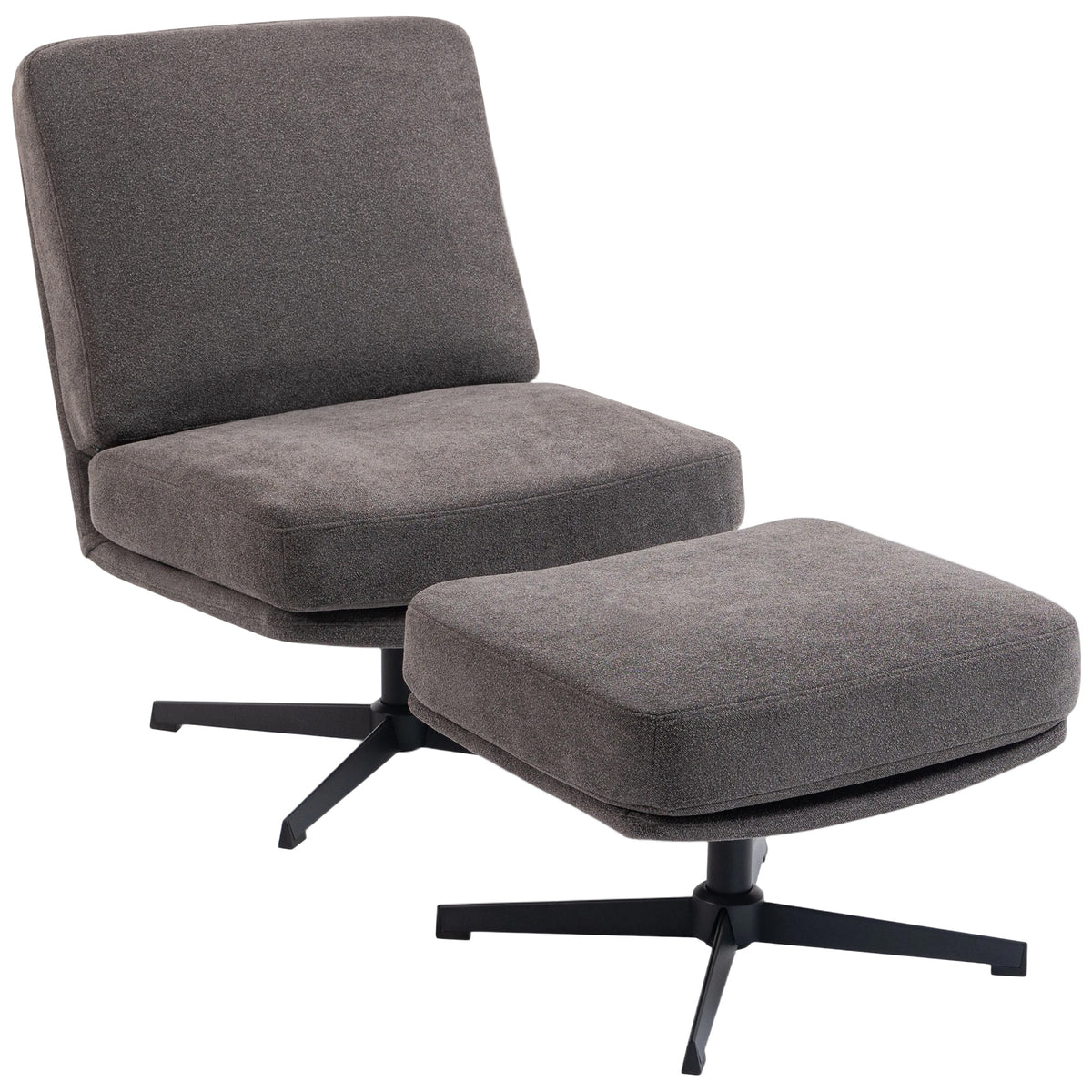 HOMCOM Sessel mit Hocker Drehbar Loungesessel mit Leinenoptik für Wohnzimmer Dunkelgrau