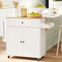 HOMCOM Küchenwagen mit Schublade, Schrankfach, Handtuchstange, 106 x 42 x 87 cm, Weiß/Eiche – Produktabbildung 2