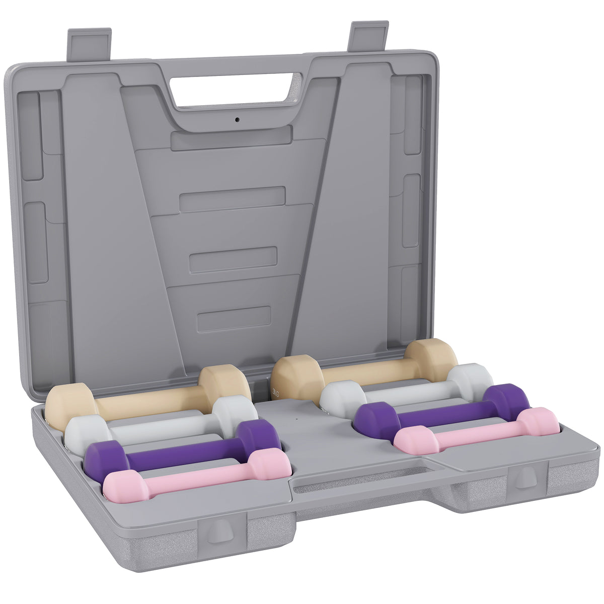 HOMCOM Hantelset 4 Paar 0,5kg-10kg Hanteln mit Koffer, Hantel-Set aus Gusseisen, Hexagon