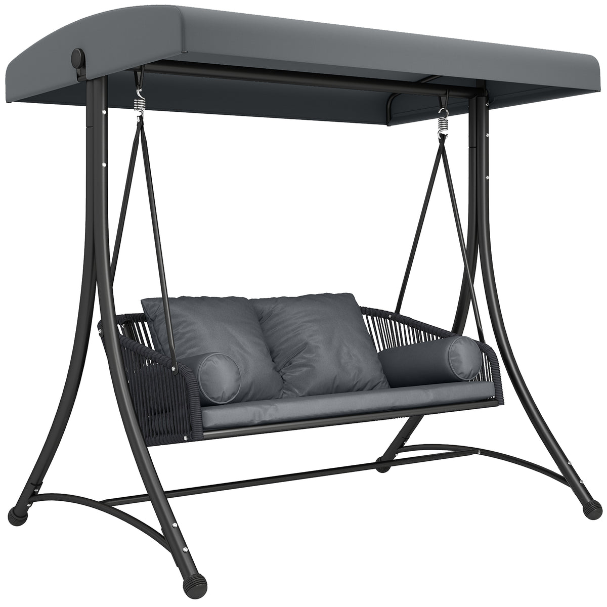 Outsunny Hollywoodschaukel Rattan 2-Sitzer Gartenschaukel mit Verstellbarem Sonnendach weichem Kissen