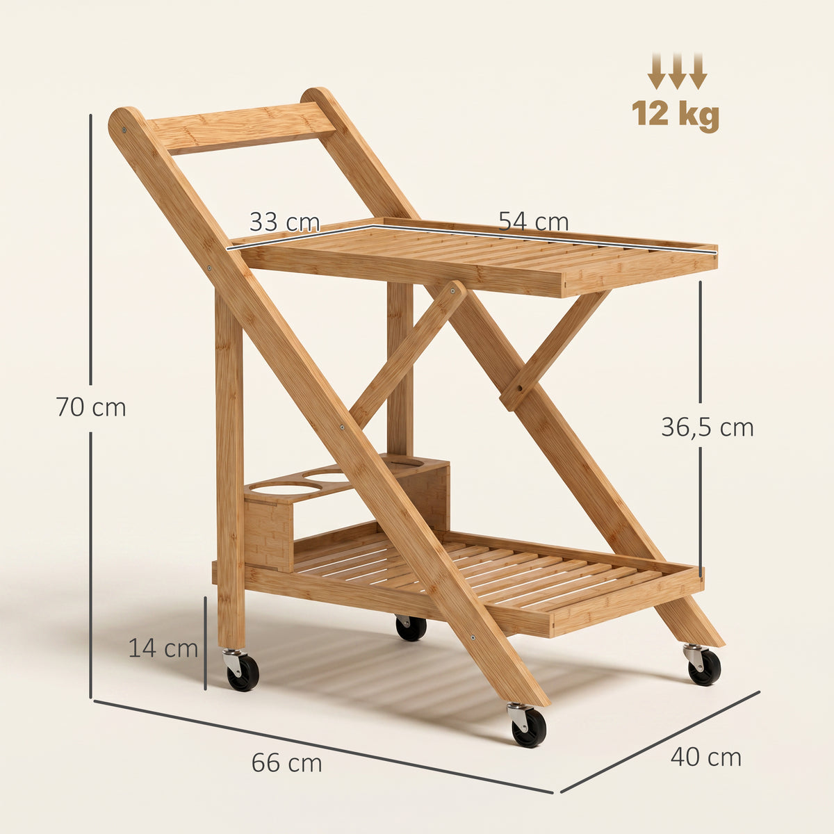 HOMCOM Küchenwagen auf Rädern, Servierwagen mit 3 Weinregalen, 2 Tabletts, für Küche, Esszimmer – Produktabbildung 3