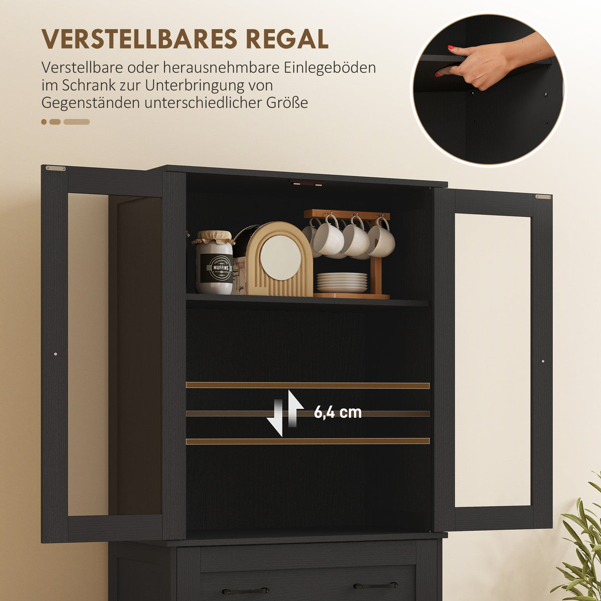 HOMCOM Küchenschrank, Buffet, Acrylfront, Schubladen, 76 x 40 x 182,5 cm, Schwarz – Produktabbildung 6