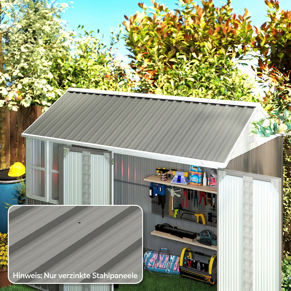 Outsunny 12 Stück Trapezblech 129x45cm 7m² Verzinkt Dachblech 0,25 mm Wetterfest Profilblech Hellgrau – Produktabbildung 2