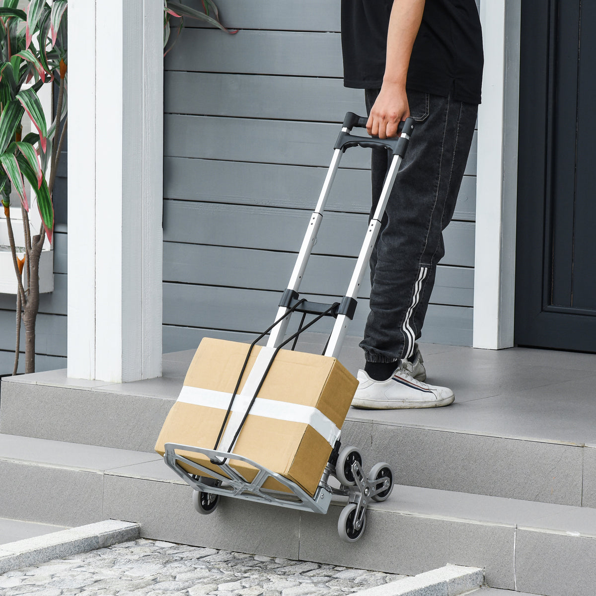 Klappbarer Treppensteiger mit 6 Rädern, inkl. Befestigungsgurt, automatische Klappfunktion, Silber + – Produktabbildung 2