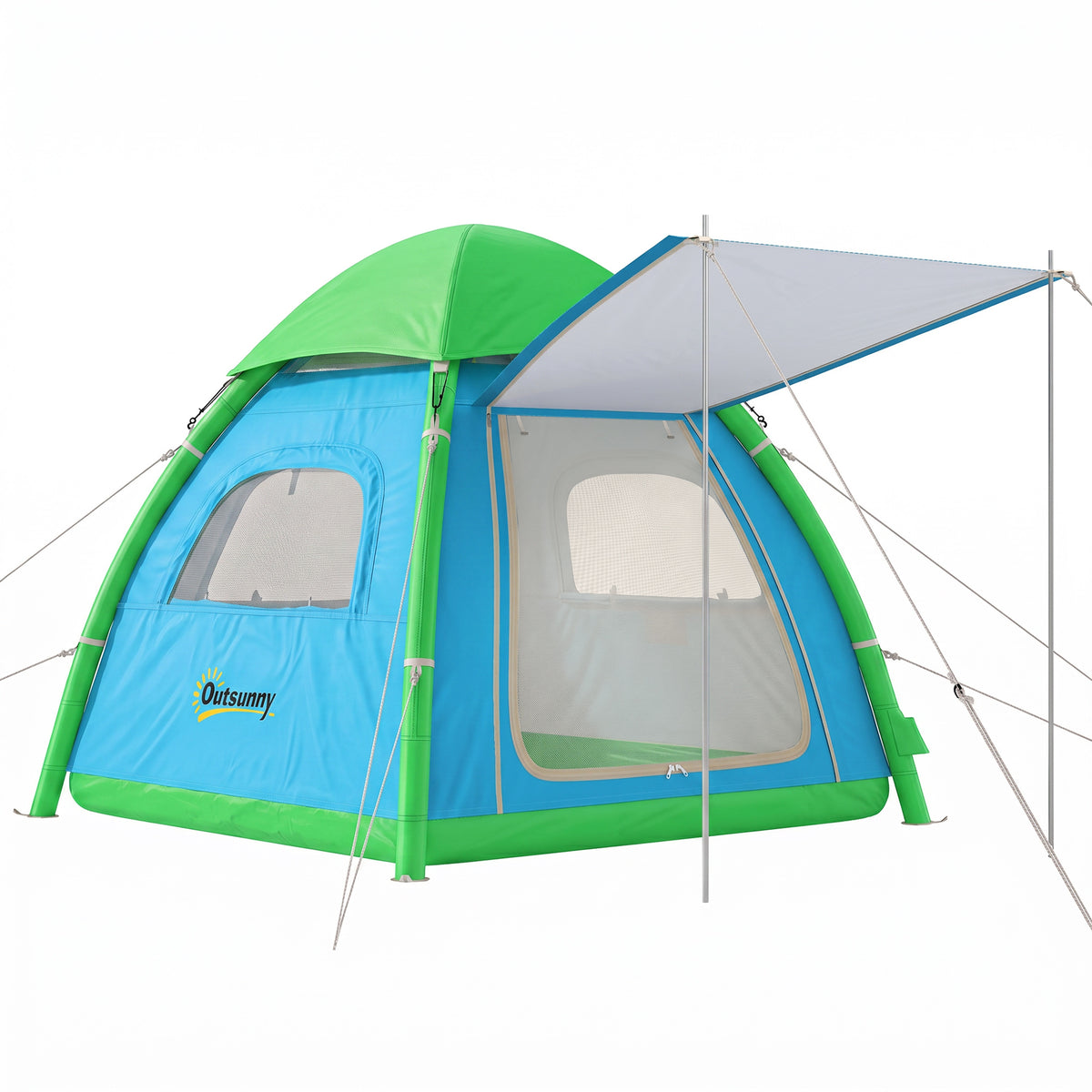 Outsunny Aufblasbares Zelt 2-3 Pers. Schneller Aufbau Outdoor Camping Zelt mit Luftpumpe Meshfenster