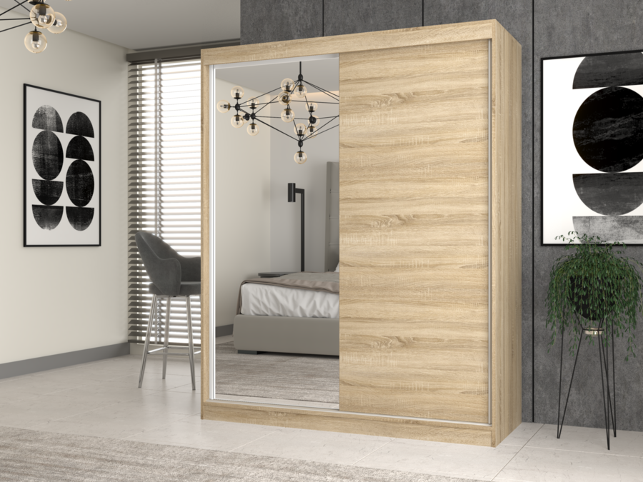 Kleiderschrank IGA 160 A/B SONOMA 1 x Spiegel für Schlafzimmer Flur – Produktabbildung 2