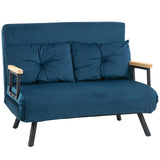HOMCOM Schlafsofa 2er-Sofa Samtsofa, Schlaffunktion, inkl. 2 Kissen, Samtoptik, Natur + Blau