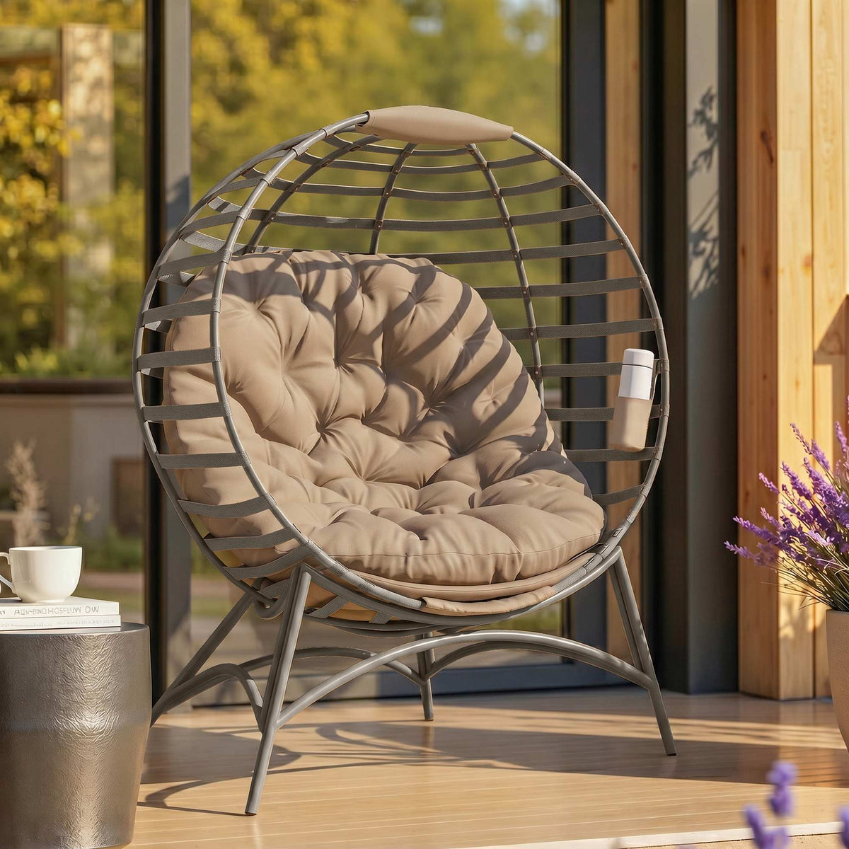 Outsunny Papasansessel Gartenstuhl 2Korb-Stuhl mit Kissen oval Loungesessel Korb faltbar Balkon Terrasse – Produktabbildung 2