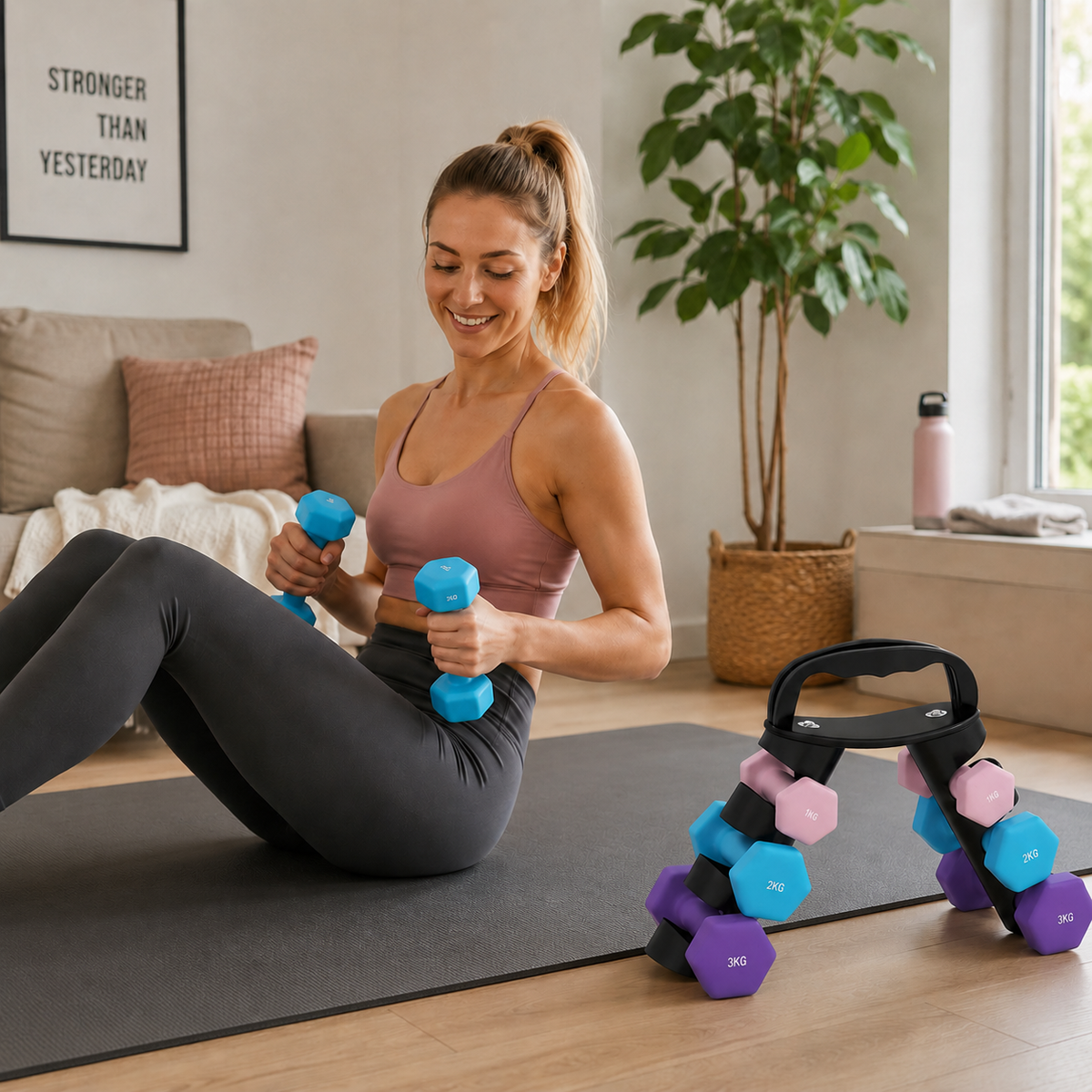 Hantelset mit Aufbewahrungsgestell, Set mit 6 Hanteln für Fitness-Training, 2 x 1kg, 2 x 2kg, 2 x 3kg – Produktabbildung 2