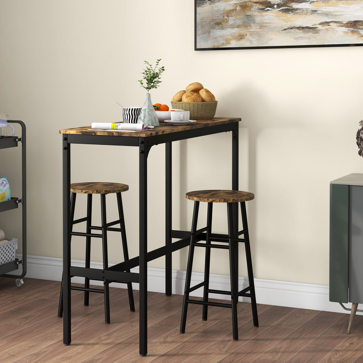 HOMCOM Bartisch mit 2 Stühlen im Industriedesign 2er-Set Barhocker mit Tisch, Industriedesign, 3-teilig – Produktabbildung 2