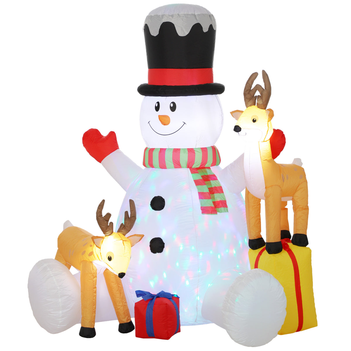 Outsunny Aufblasbarer Weihnachts-Schneemann mit 2 Rentieren, 215 cm, für draußen, mit LEDs und Tasche