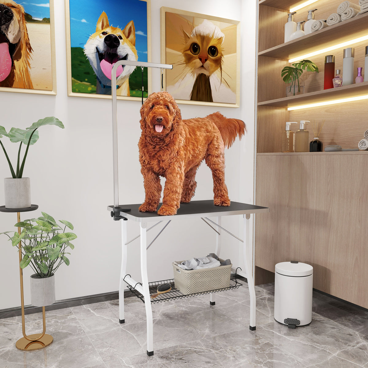 PawHut Hundepflegetisch, Frisiertisch mit einstellbarem Arm, Aufbewahrungsfach, Gummioberfläche, 90 x 60 – Produktabbildung 2