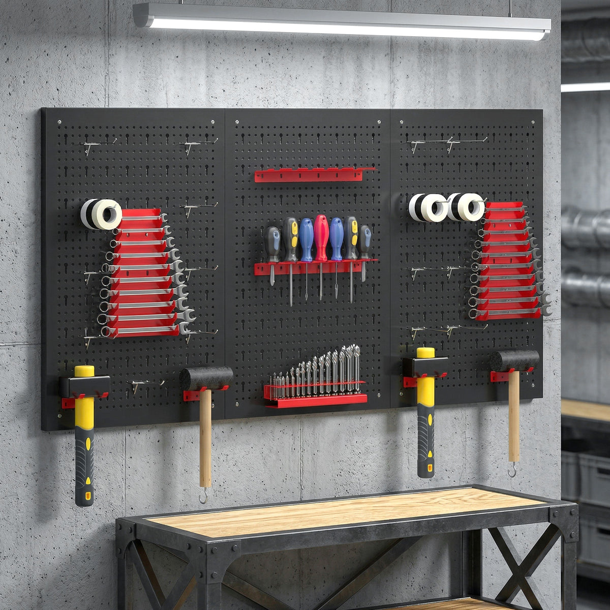 HOMCOM Lagersystem Wandregal 60 x 120 cm, 28 stck. Schüttenregal mit Haken Ablagefächern, Werkstattregal – Produktabbildung 2