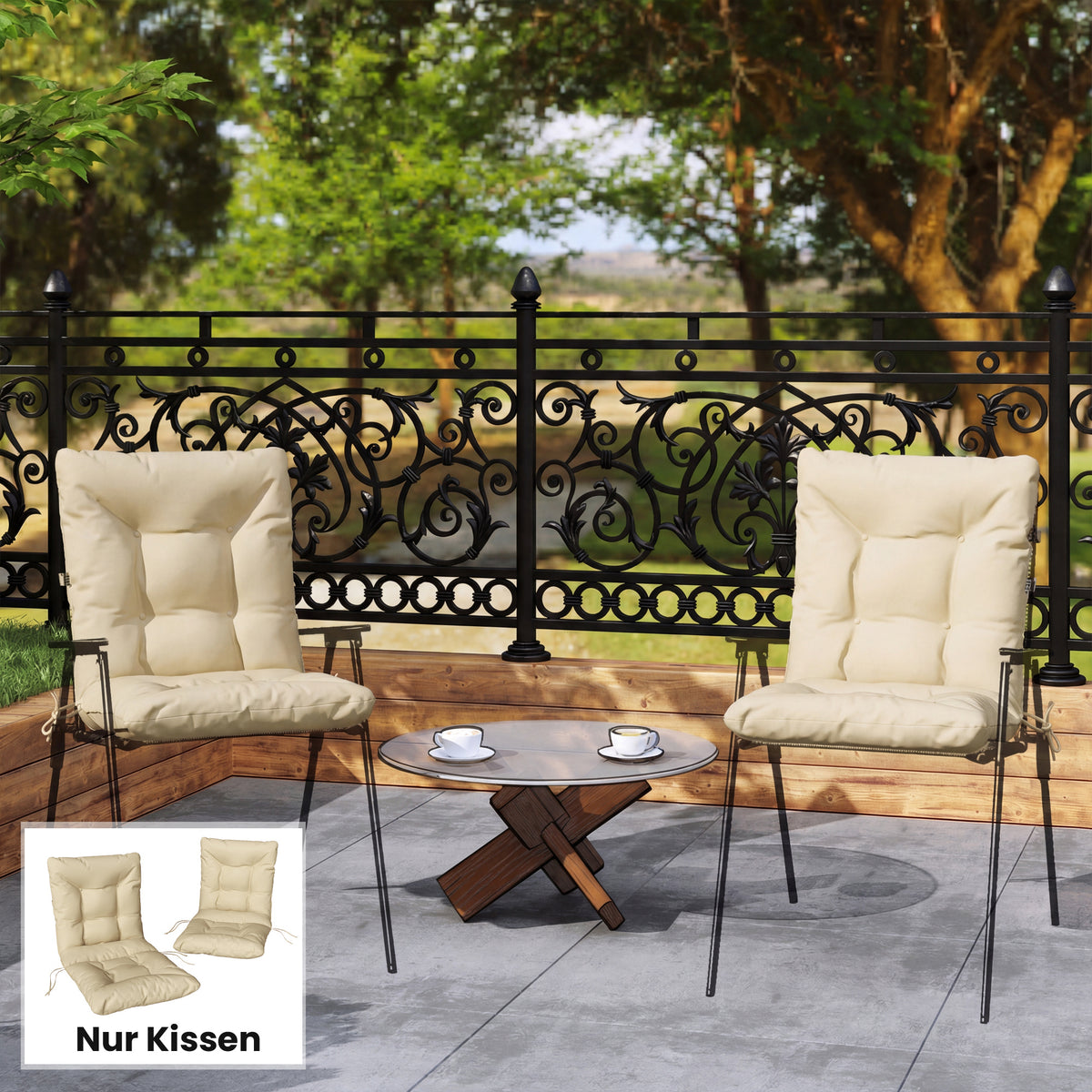 Outsunny Outdoor-Sitzkissen mit Rückenlehne und Bändern, wasserabweisende Polster für drinnen und – Produktabbildung 2