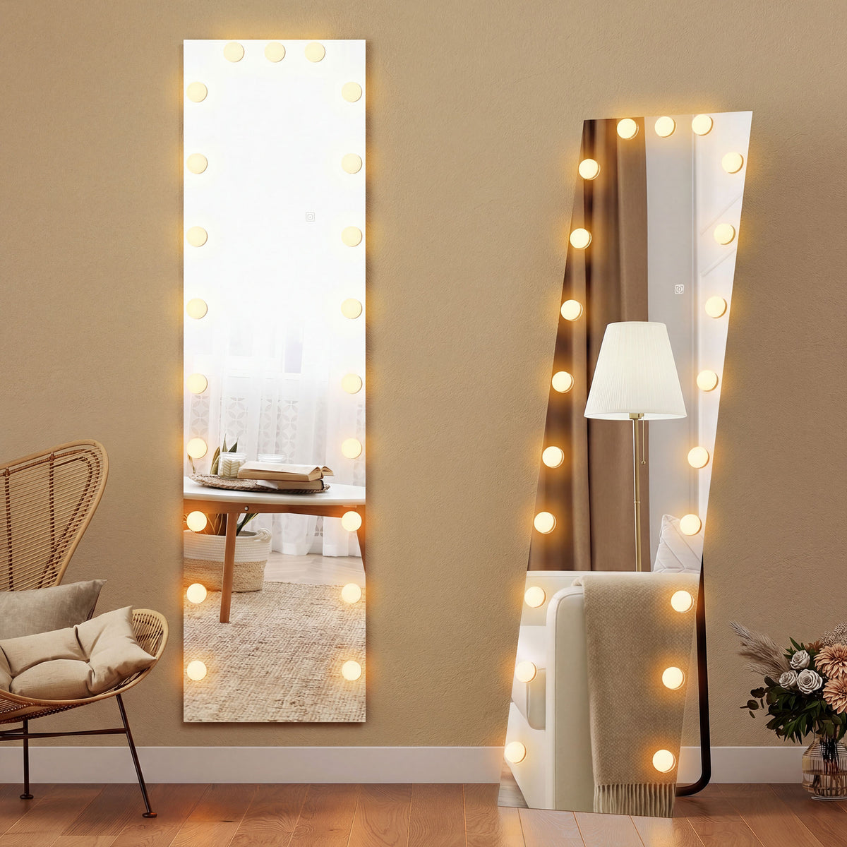 HOMCOM Ganzkörperspiegel 150x40 cm RGB-LED Standspiegel mit 21 Glühbirnen 7 Lichtfarbe Touch-Schalter – Produktabbildung 2