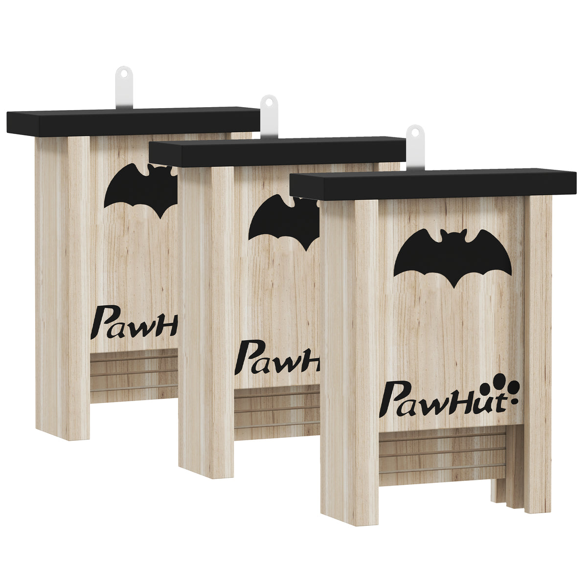 PawHut 3er-Set Fledermauskasten, Fledermaushäuser für Gärten, Obstplantagen, Bauernhöfe, leichtes Aufhängen