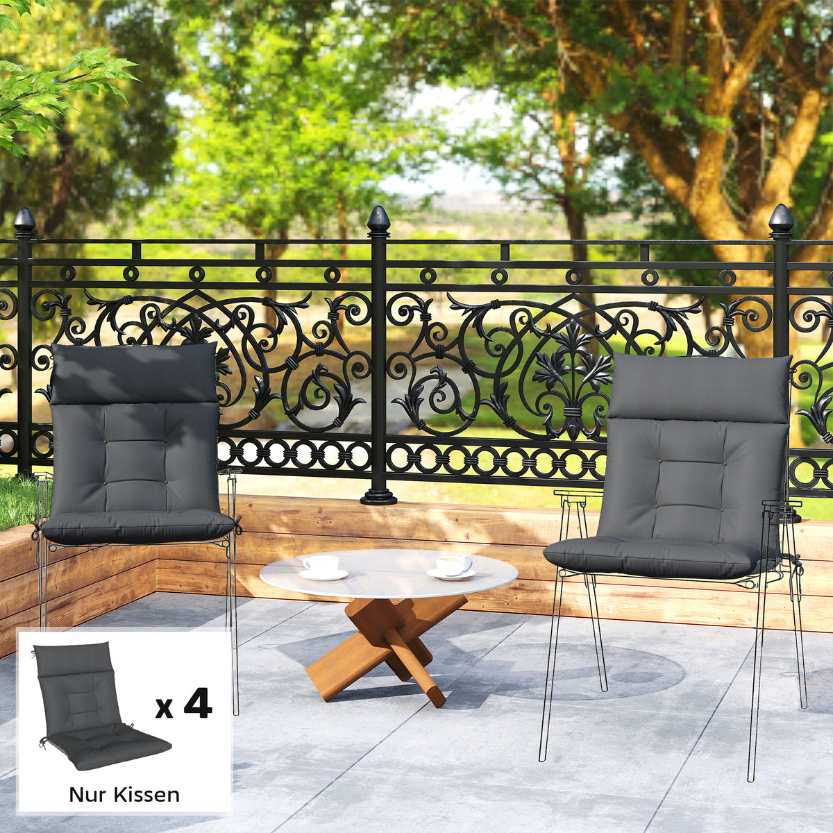 Outsunny 4er Set Sitzkissen wasserabweisend rutschfest Stuhlkissen mit Bändern, Indoor Outdoor 111,5 x – Produktabbildung 2