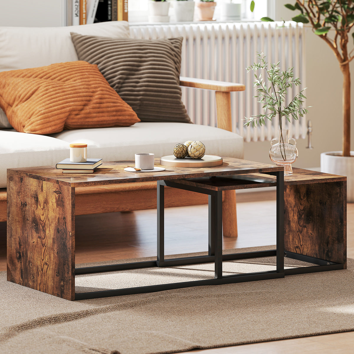 HOMCOM 2er-Set Couchtisch, Sofatisch, Beistelltisch, Spanplatte, Metall, 90 x 48 x 42 cm/59 x 42 x 36 cm – Produktabbildung 2