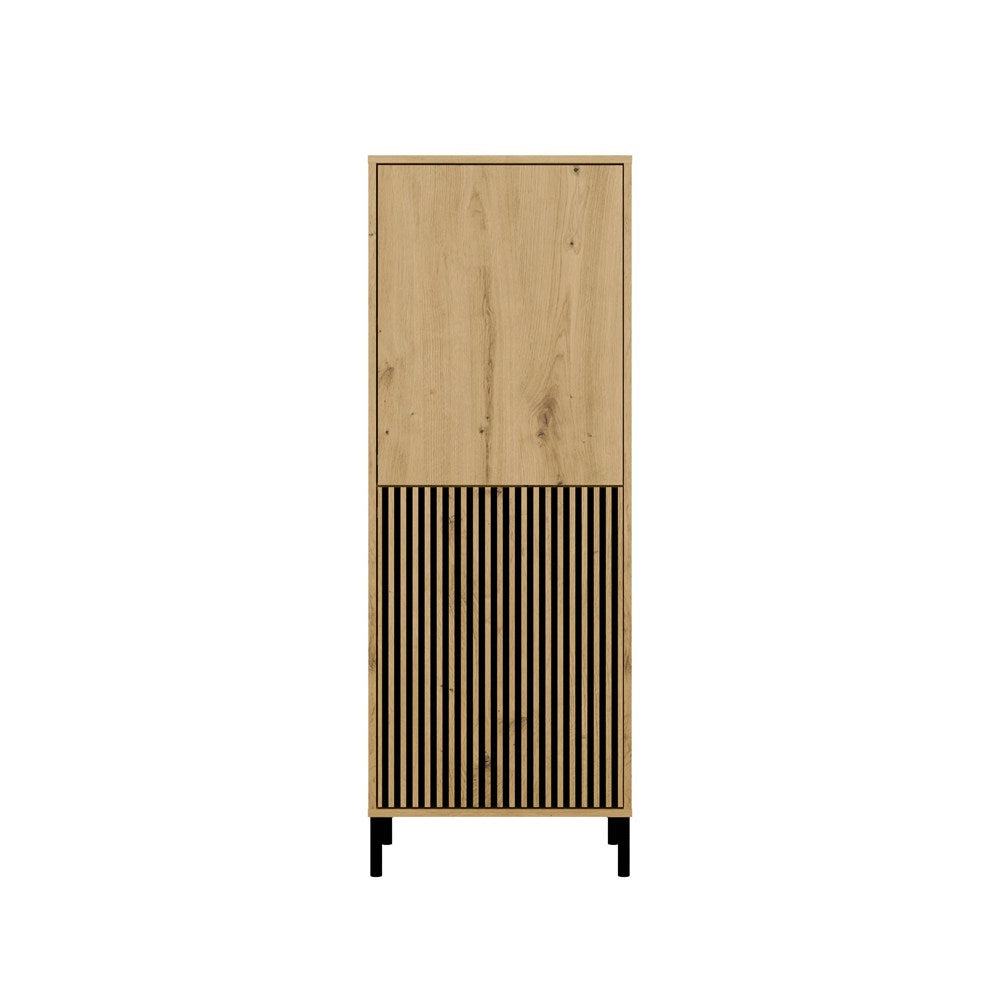 Vitrine KAMARO 2DK SLIM/GLATT EICHE ARTISAN Lamellen gerillte + klassische Front – Produktabbildung 2