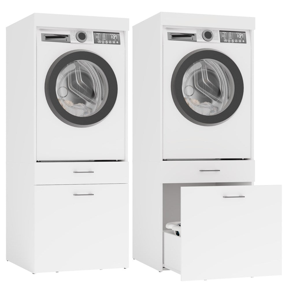 Badezimmerschrank für Waschmaschine oder Trockner POLA 2S WEISS 2 Schubladen Regal