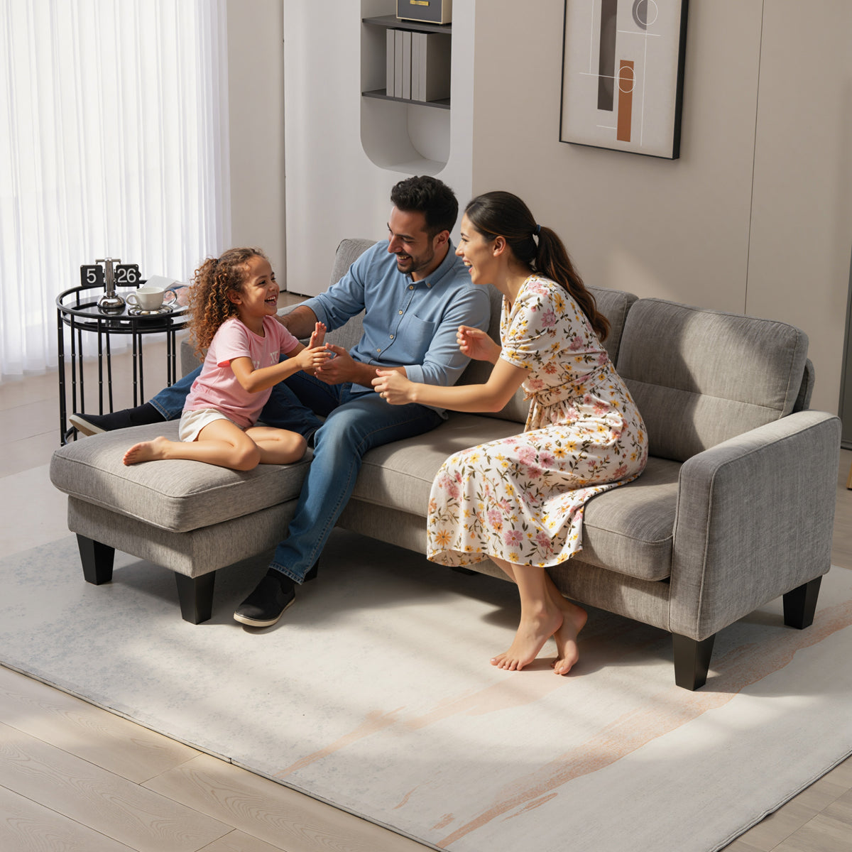 HOMCOM Ecksofa, Eck-Couch mit umkehrbarer Chaiselongue, Sofa in L-Form, Bezug in Leinenoptik, 186 x 130 – Produktabbildung 8