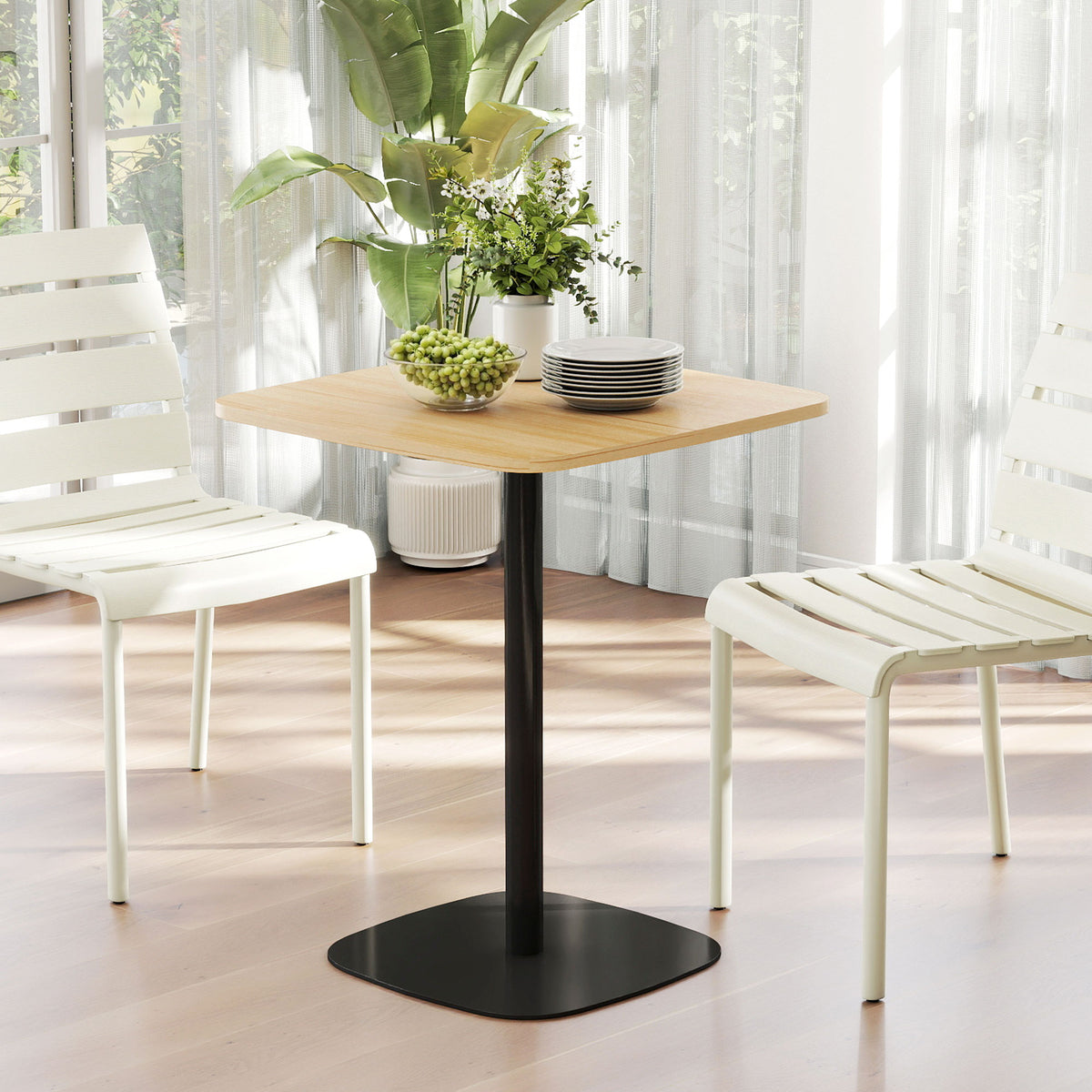 HOMCOM Kleiner Esstisch, 60 cm, quadratisch, MDF-Tischplatte, Stahlsockel, für Wohnzimmer, Esszimmer – Produktabbildung 2