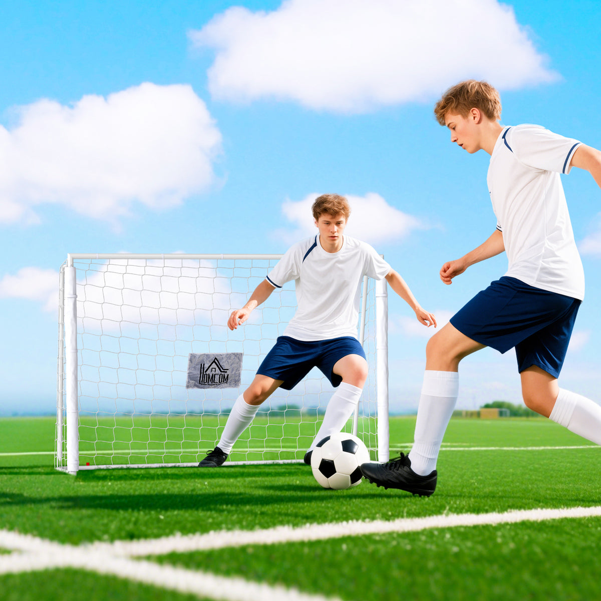 HOMCOM Fußballtor Kinder, Zielmarkierung, Stoßdämpfende Hülsen, Garten, 186x123cm, Weiß – Produktabbildung 2