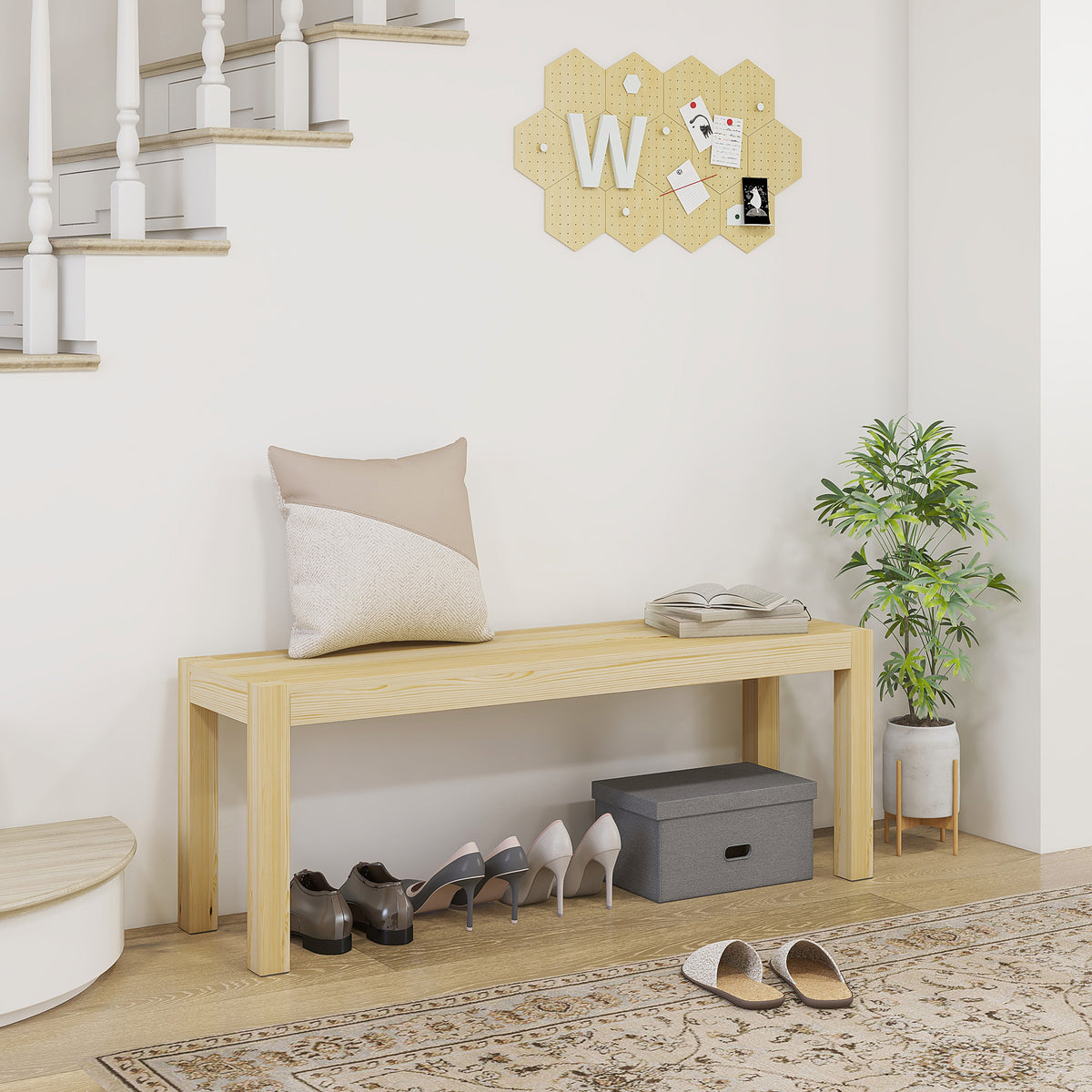 HOMCOM Sitzbank Holzbank Küchenbank, Massivholz, 3-Sitzerbank, 120 cm x 33 cm x 45 cm, Natur – Produktabbildung 2