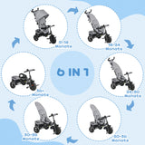 HOMCOM Kinder-Dreirad, Kinderfahrrad, Rückenkorb, Becherhalter, Sonnendach, Metall, Grau – Produktabbildung 4