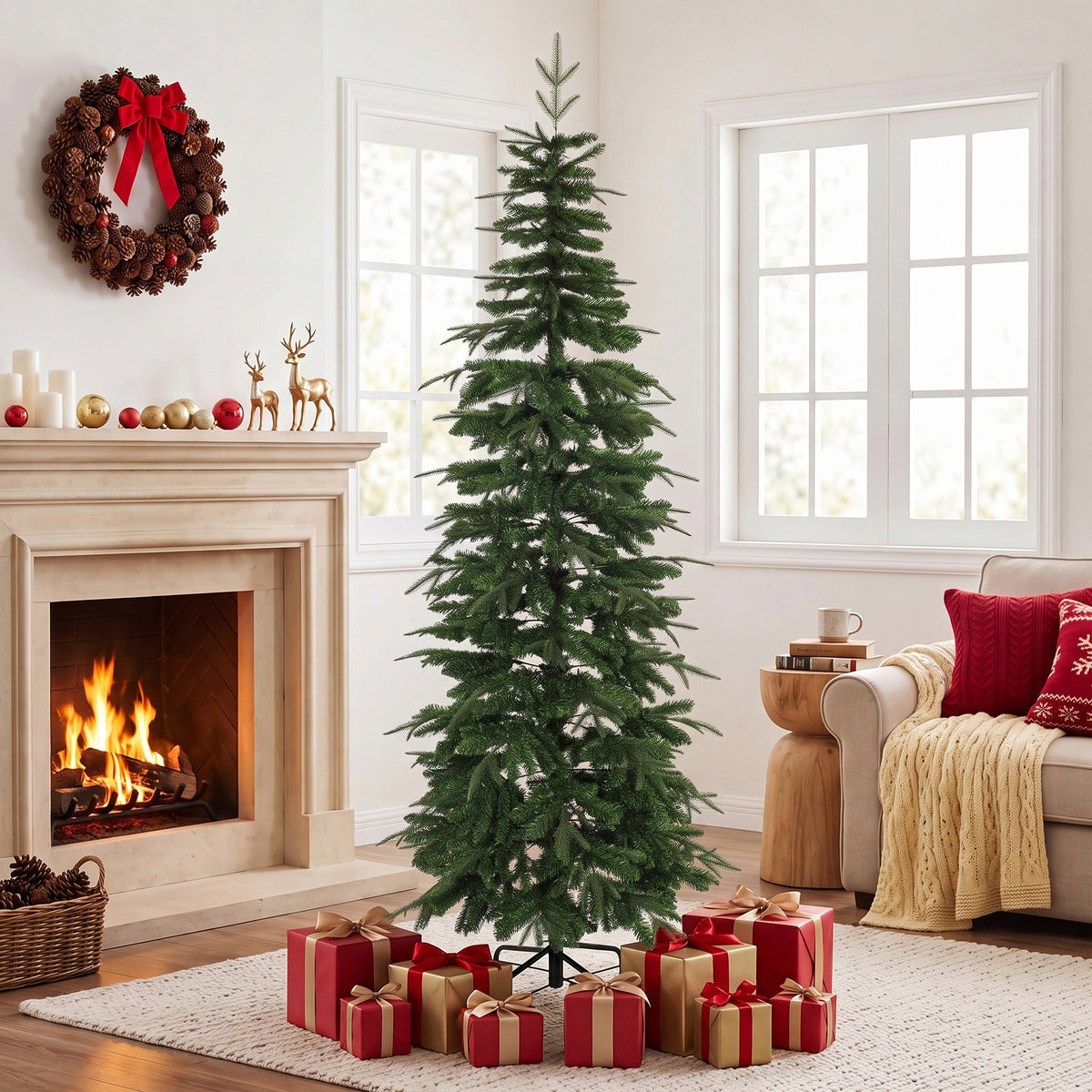 HOMCOM Künstlicher Weihnachtsbaum 210 cm, Fichte mit Scharnierästen, 800 Astspitzen, klappbarer – Produktabbildung 2