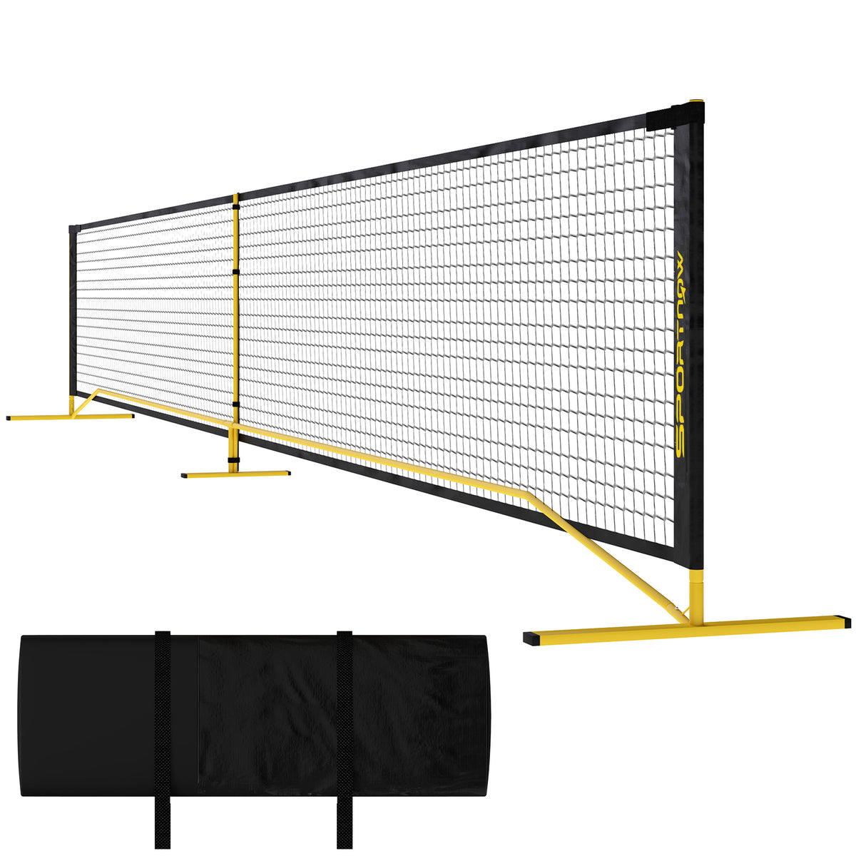Pickleball-Netz, tragbar, Metallgestell, Stoffnetz, mit Tragetasche, Gelb