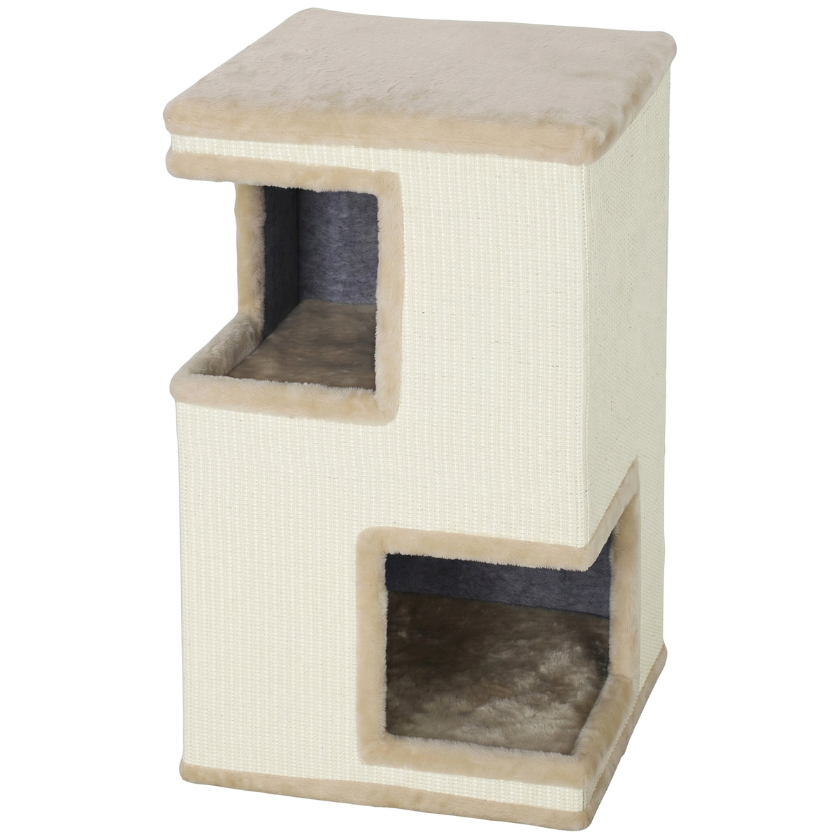 PawHut 3-stöckiges Katzentonne für drinnen, halbgeschlossene Katzenhöhle mit Kratzflächen rundum, 2