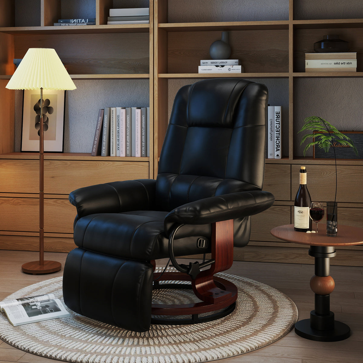 Relaxsessel Fernsehsessel Liegesessel Kunstleder 360° Drehstuhl 145° neigbar Schwarz 78 x 87 x 100 cm – Produktabbildung 2