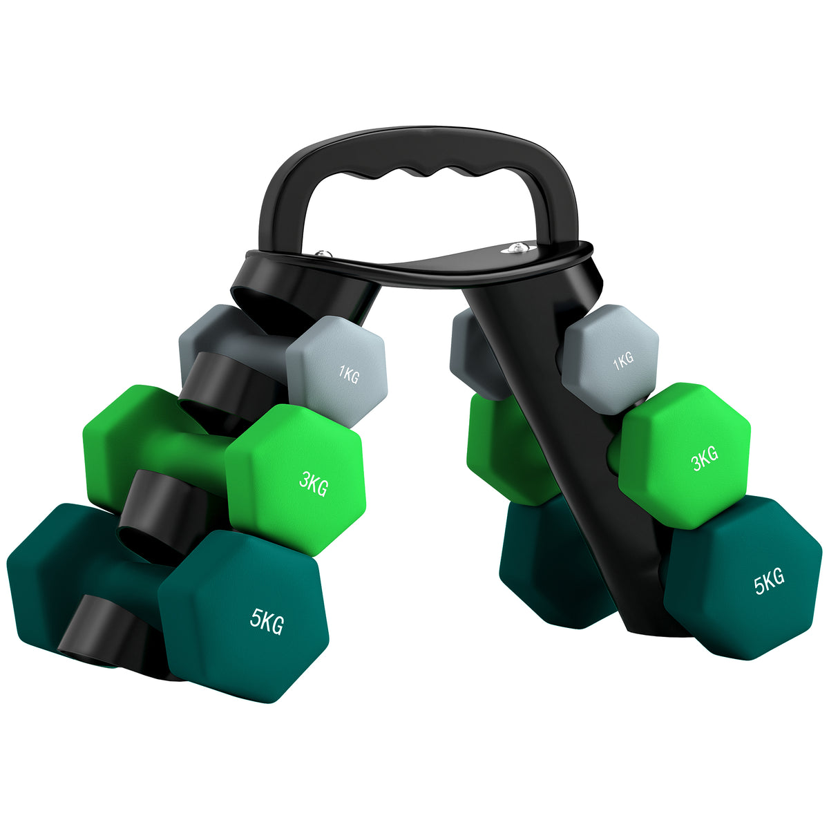 Hantelset mit Aufbewahrungsgestell, Set mit 6 Hanteln für Fitness-Training, 2 x 1kg, 2 x 3kg, 2 x 5kg