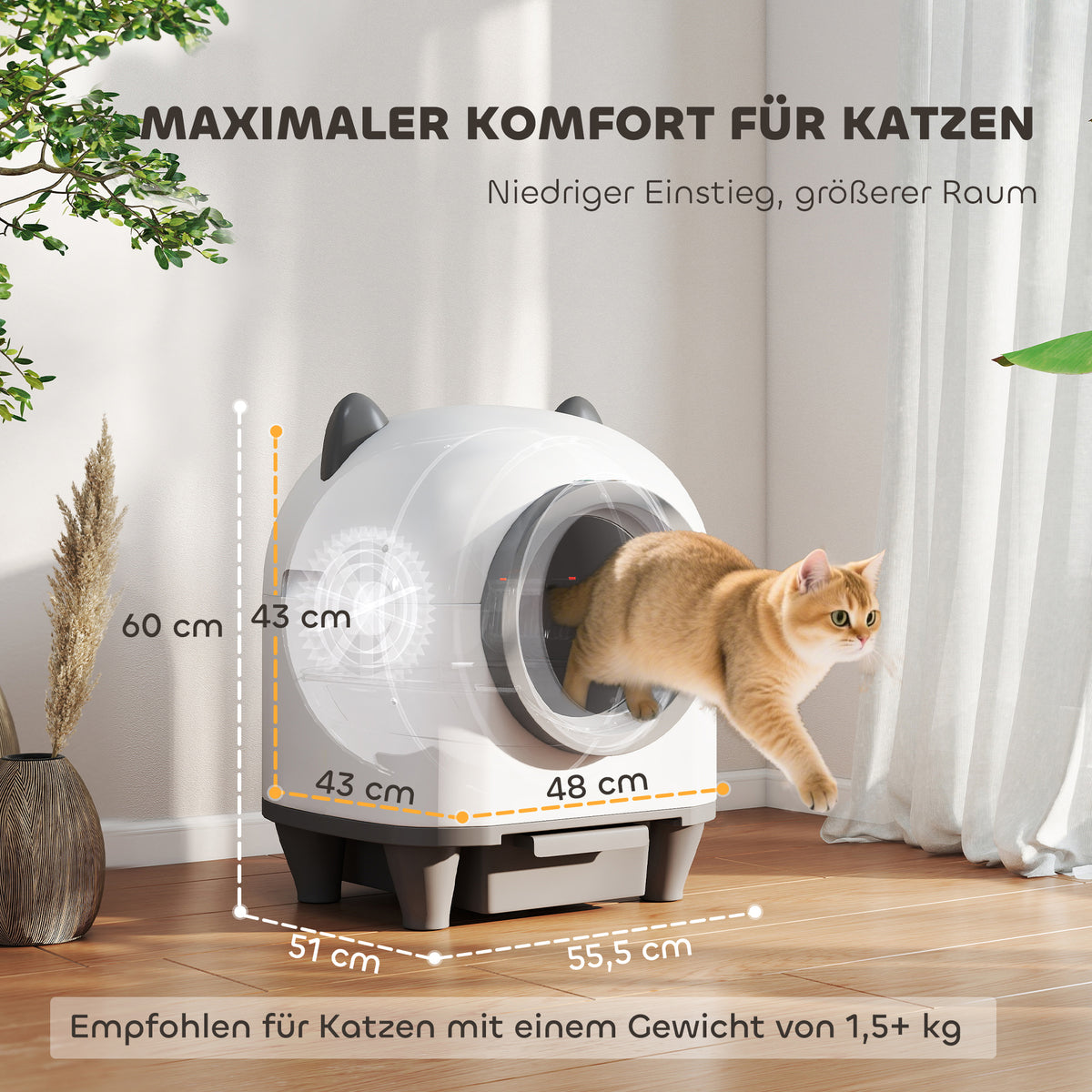 PawHut Selbstreinigende Katzentoilette mit App-Steuerung 80 L Geruchsbeseitigung für Mehrere Katzen – Produktabbildung 3