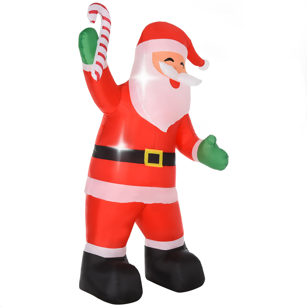 HOMCOM Aufblasbar Weihnachtsdeko, 2,4 m Weihnachtsmann mit LED-Beleuchtung, Zuckerstange für Innen- und