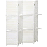 HOMCOM Paravent 4-teilig 181 x 180 cm Faltbar Raumteiler mit 2 Regalen aus Kiefernholz, Bambus für
