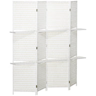 HOMCOM Paravent 4-teilig 181 x 180 cm Faltbar Raumteiler mit 2 Regalen aus Kiefernholz, Bambus für