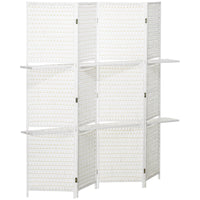 HOMCOM Paravent 4-teilig 181 x 180 cm Faltbar Raumteiler mit 2 Regalen aus Kiefernholz, Bambus für