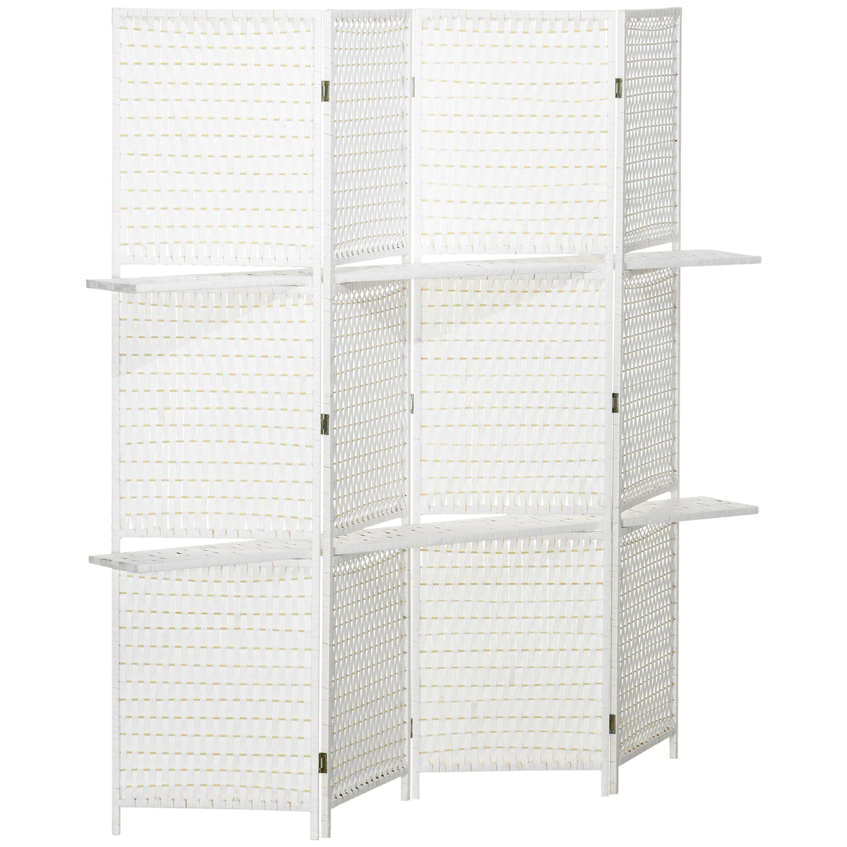HOMCOM Paravent 4-teilig 181 x 180 cm Faltbar Raumteiler mit 2 Regalen aus Kiefernholz, Bambus für
