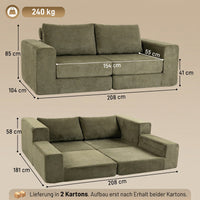 HOMCOM Schlafsofa 4-in-1 Schlaffunktion ausziehbar Klappsofa Kissen 2 Sitzer Grün – Produktabbildung 3