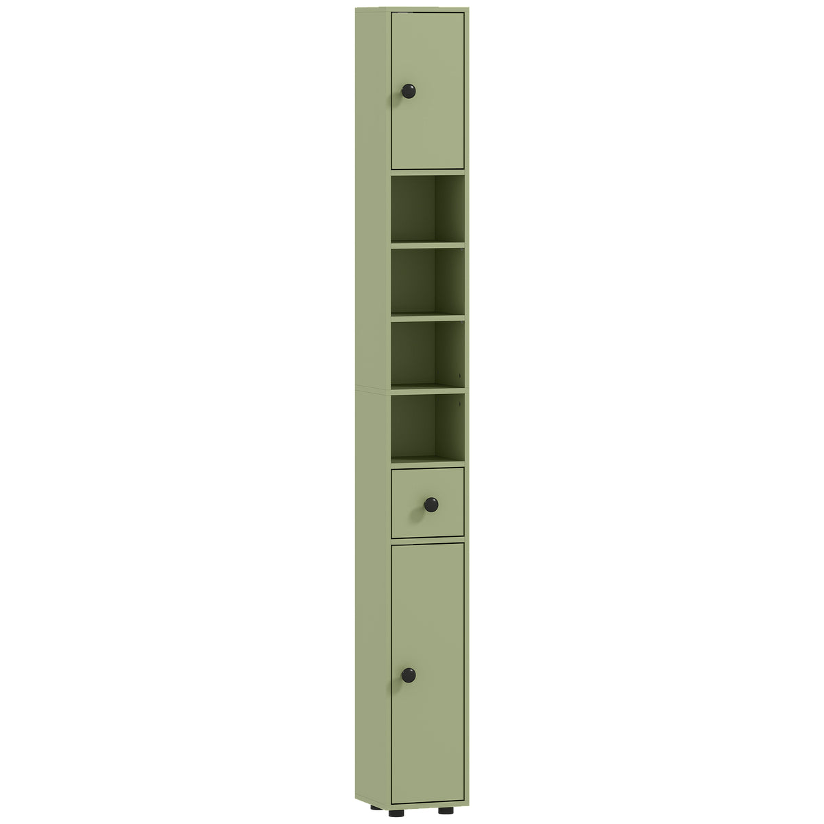 KleanKin Badezimmerschrank schmal mit Schublade und 4 offenen Fächern für kleine Räume 20 x 20 x 180 cm Grün