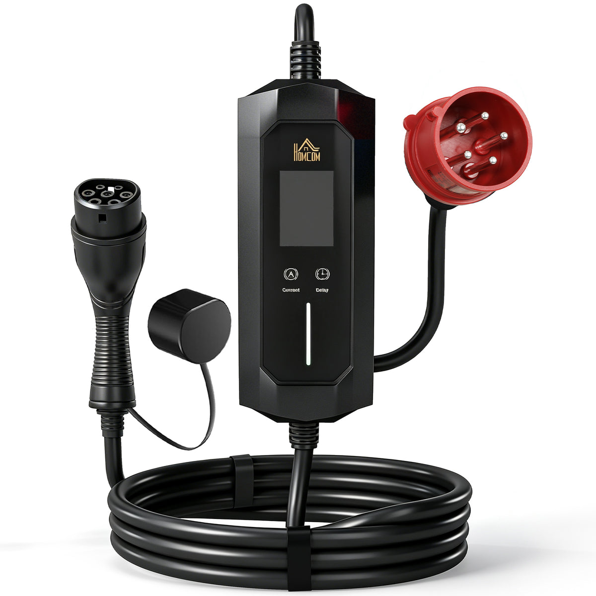 HOMCOM Mobile Wallbox 11kW 8m Typ 2 6–16 A 3-Phasig Ladekabel CEE 16A auf Typ 2 mit Einstellbarer