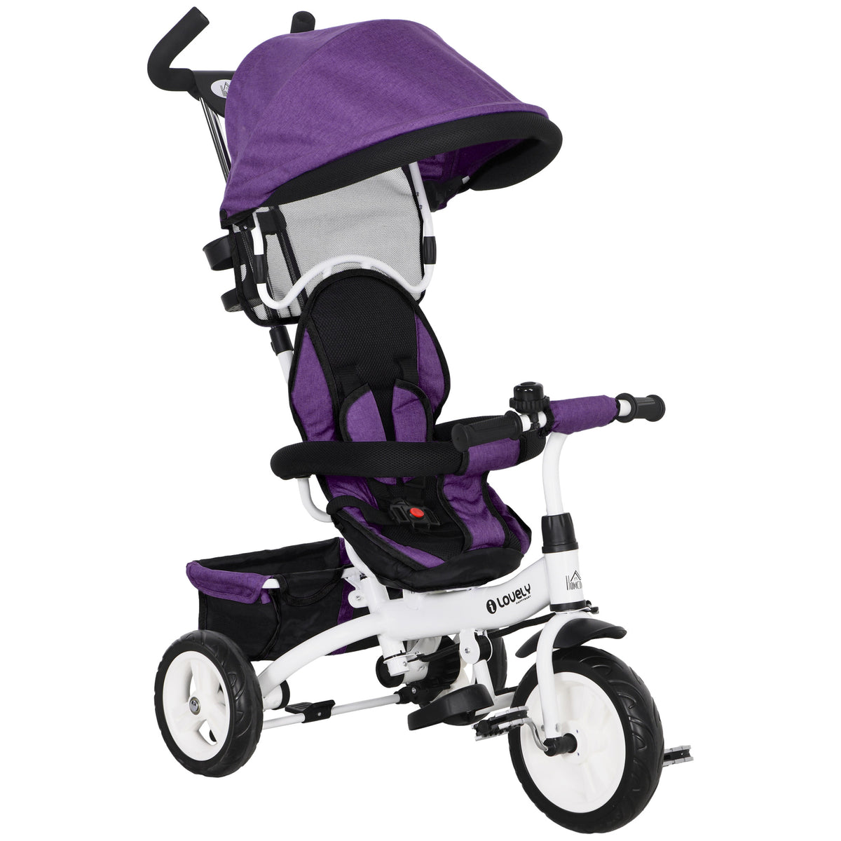 HOMCOM 6-in-1 Kinderdreirad mit Schiebestange, Dach, Gurt, Ablagekorb, für 1-5 Jahre, Blau