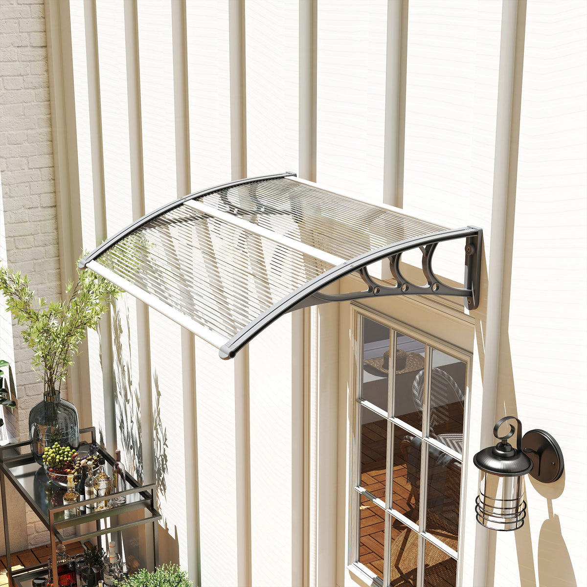 Outsunny Vordach, Haustürvordach, Überdachung für Eingänge und Fenster, 100L x 75B x 23H cm, Silber – Produktabbildung 2