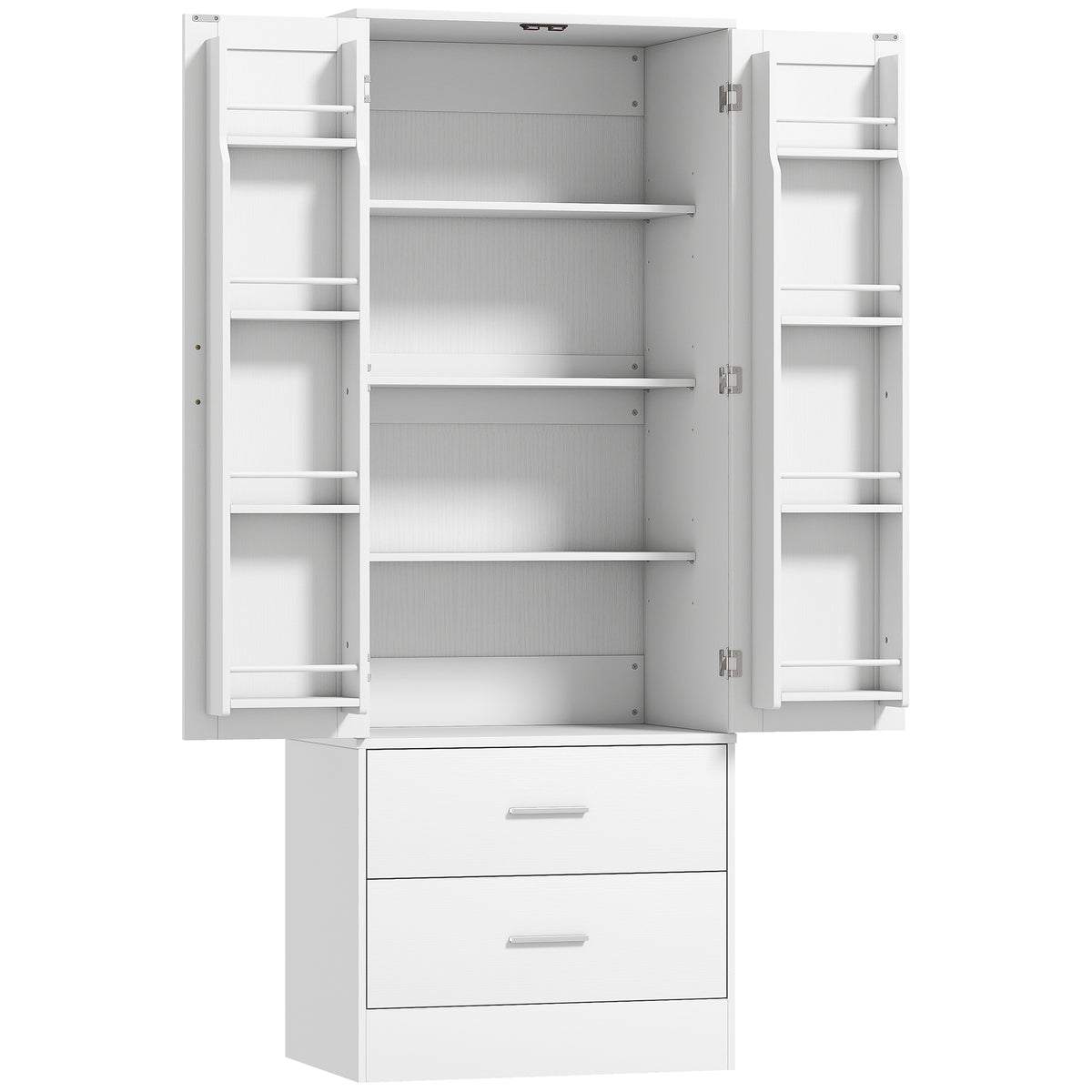 HOMCOM 159 cm Küchenschrank, verstellbare Regale, 2 Schublade, für Küche, Esszimmer, Spanplatte, MDF, Weiß